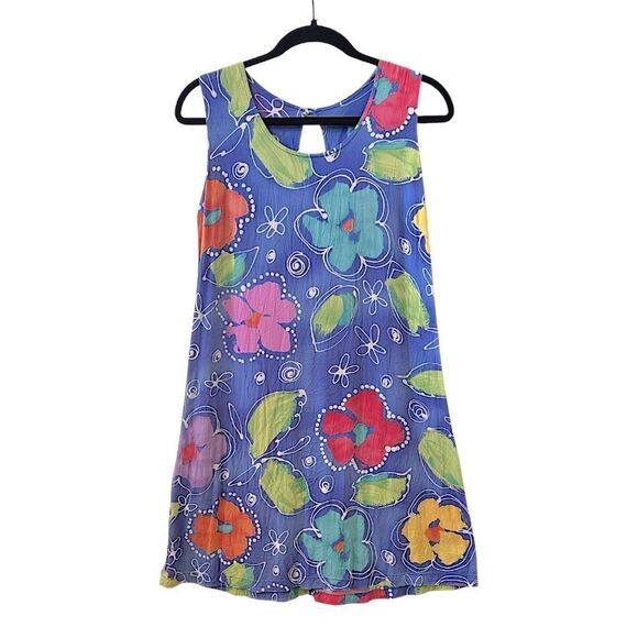Vintage Jams World Tank Minidress — Floret Blue Print, Made in Hawaii, Rare Sz S - Picture 1 of 14